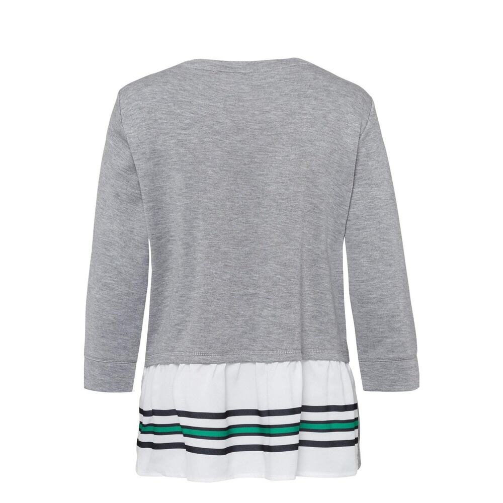 Brax Striped Grey Green Blue Ruffle Cuffed Crew Top 36 Cotton‎ - Picture 2 of 11